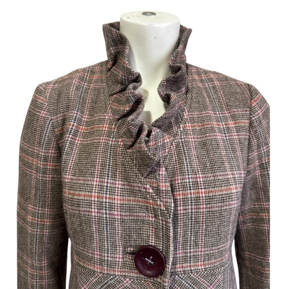 Vintage Italian plaid houndstooth LE FULL ruffled midi pea coat woman’s 4 - Picture 2 of 16